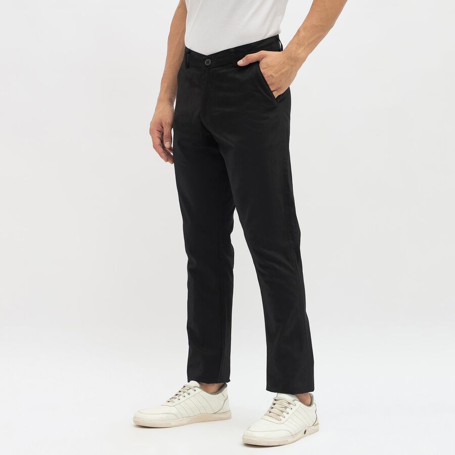 Men's Jet Black Slim Fit Cross Pocket Casual Trousers, Black, large image number null