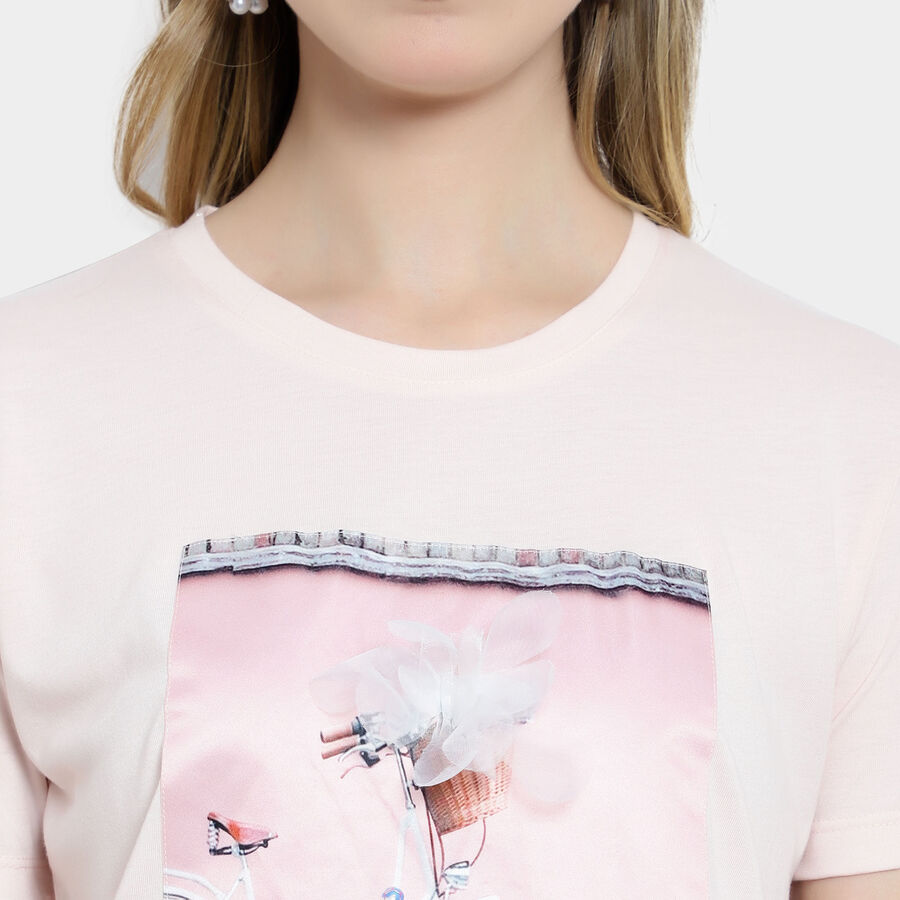 Embellished Round Neck T-Shirt, Pink, large image number null