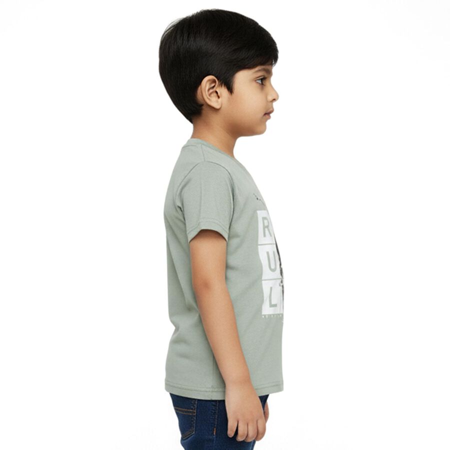 Boys Light Sage Green Cotton Round Neck Casual T-Shirt, हल्का हरा, large image number null