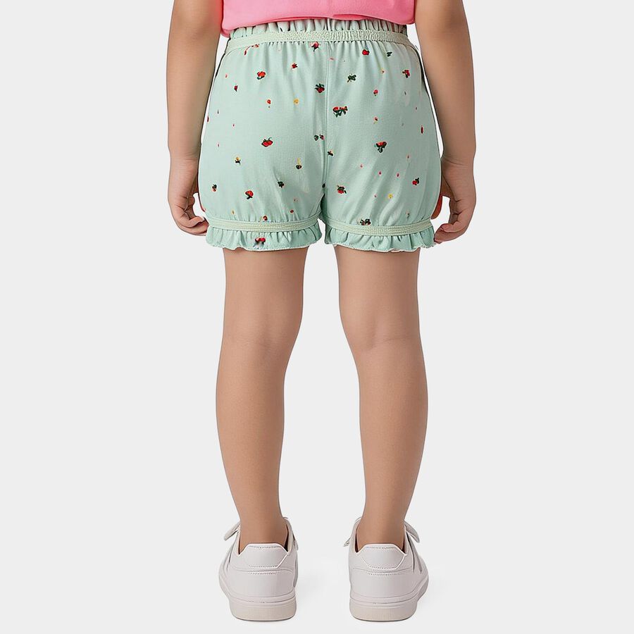 Girls' Mint Green Regular Fit Floral Printed Bloomer, Light Green, large