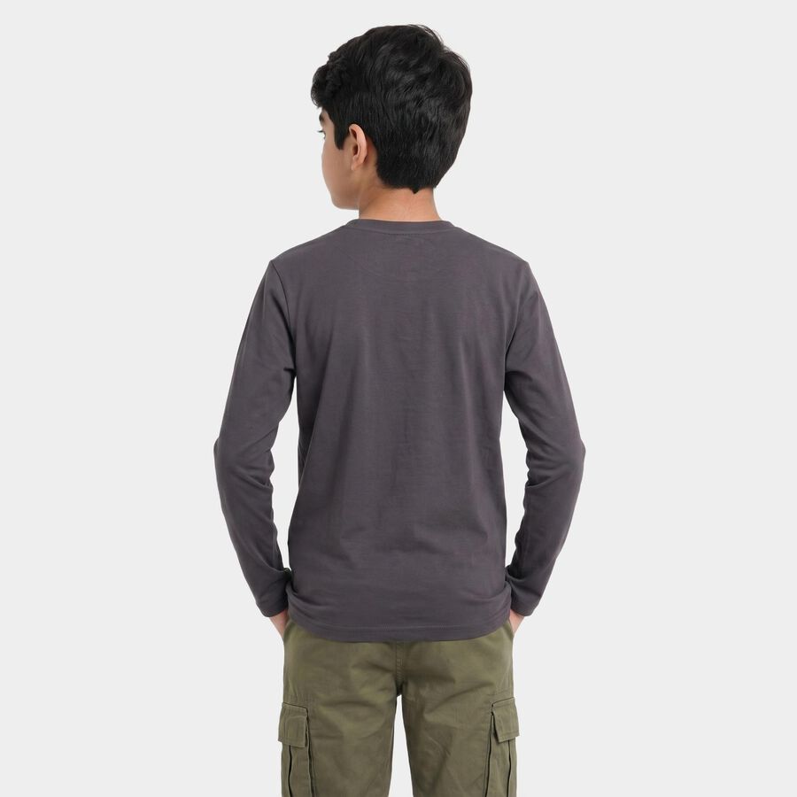Boys Dark Grey Round Neck Regular Boys T-Shirt, Dark Grey, large