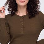 Women Olive Green Cotton Blend Round Neck Regular Top, ओलिव, small