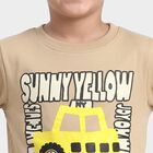 Boys' Beige Crew Neck Graphic Print Sweatshirt, गहरा पीला, small