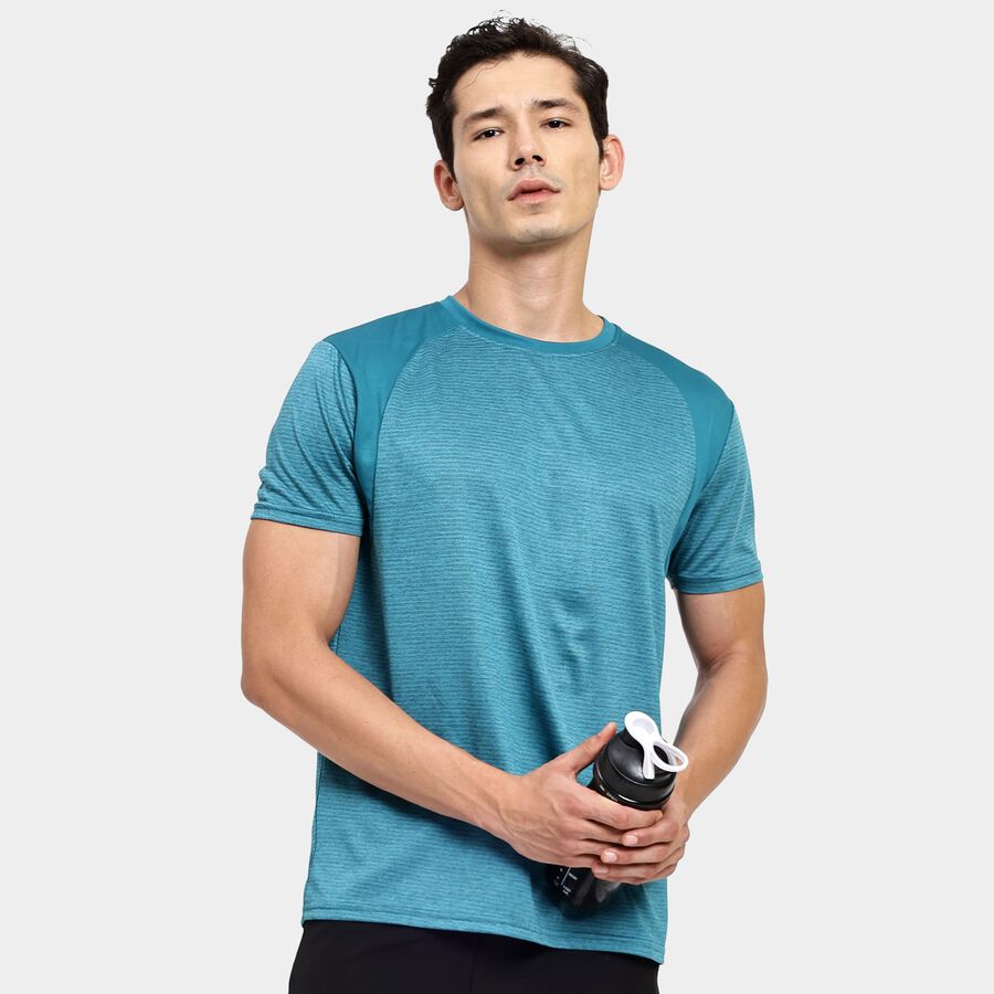 Men's Round Neck Half Sleeves T-Shirt, Teal Blue, large image number null