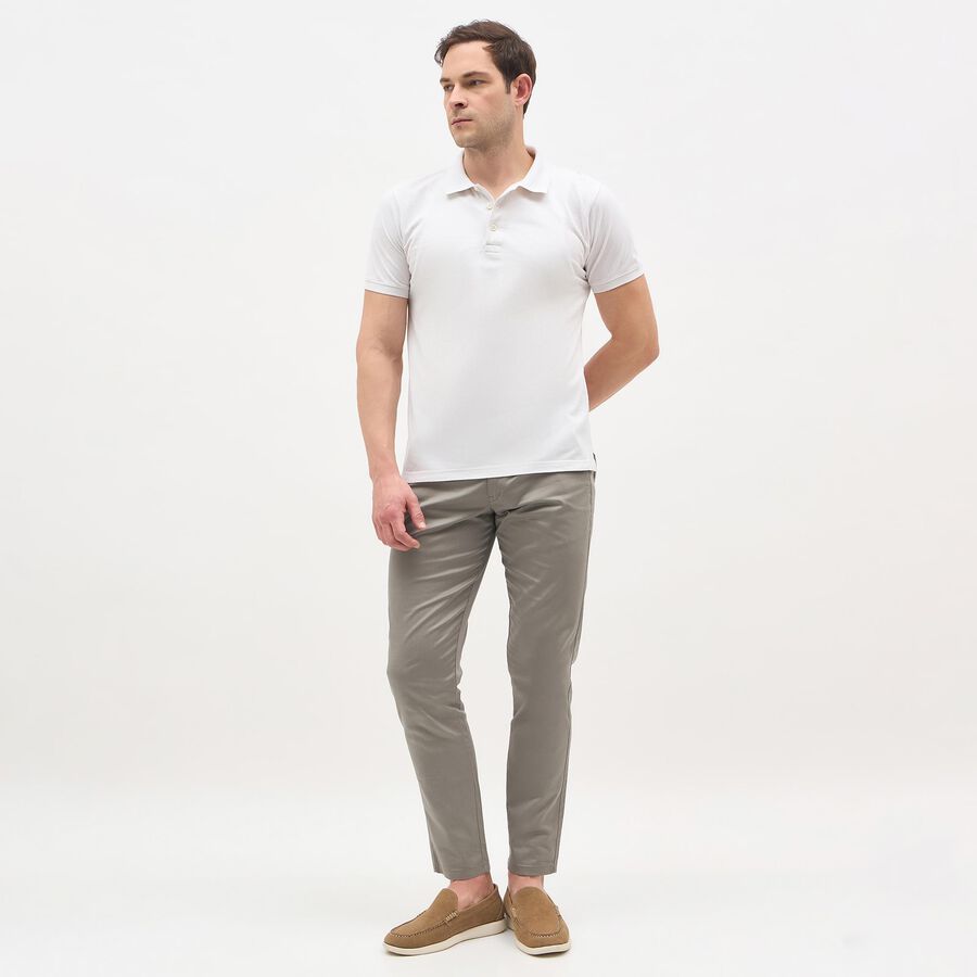 Men's Muted Grey Slim Fit Flat-Front Casual Trousers, हल्का ग्रे, large