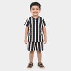 Boys Navy Blue Round Neck Striped Baba Suit, Navy Blue, small