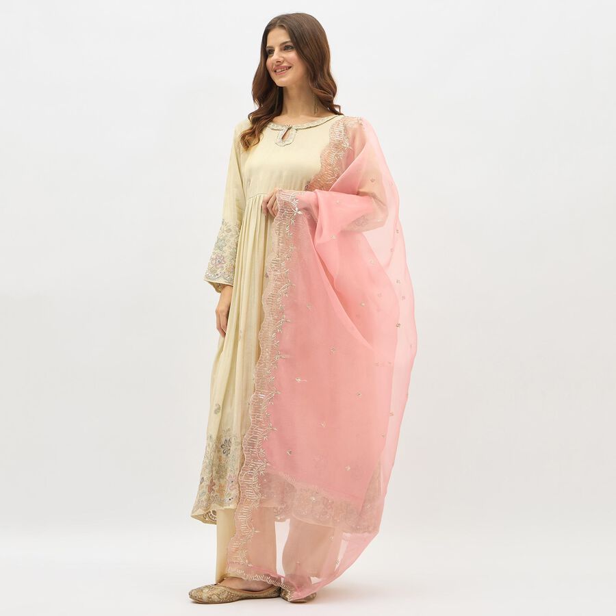 Women's Eggshell White Keyhole Neck Embroidered Kurta, Off White, large image number null