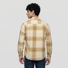 Men's Beige Cotton Long Sleeves Collar Casual Shirt, गहरा पीला, small