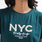 Women's Teal Cotton Round Neck Casual T-Shirt, Dark Green, small image number null