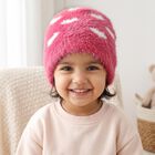 Girls' Pink Heart Pattern Fuzzy Beanie Cap, Pink, small