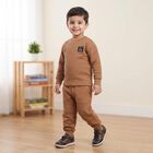 Boys Brown Round Neck Quilted Baba Suit, Brown, small