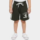 Boys Olive Green Regular Fit Graphic Print Bermuda Shorts, ओलिव, small