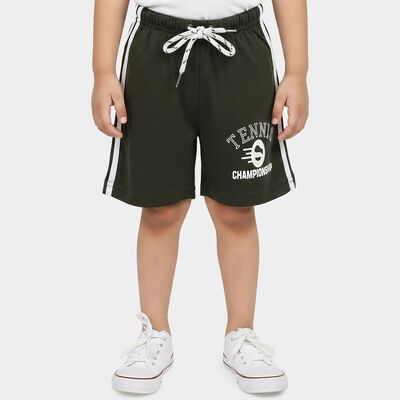 Boys Olive Green Regular Fit Graphic Print Bermuda Shorts