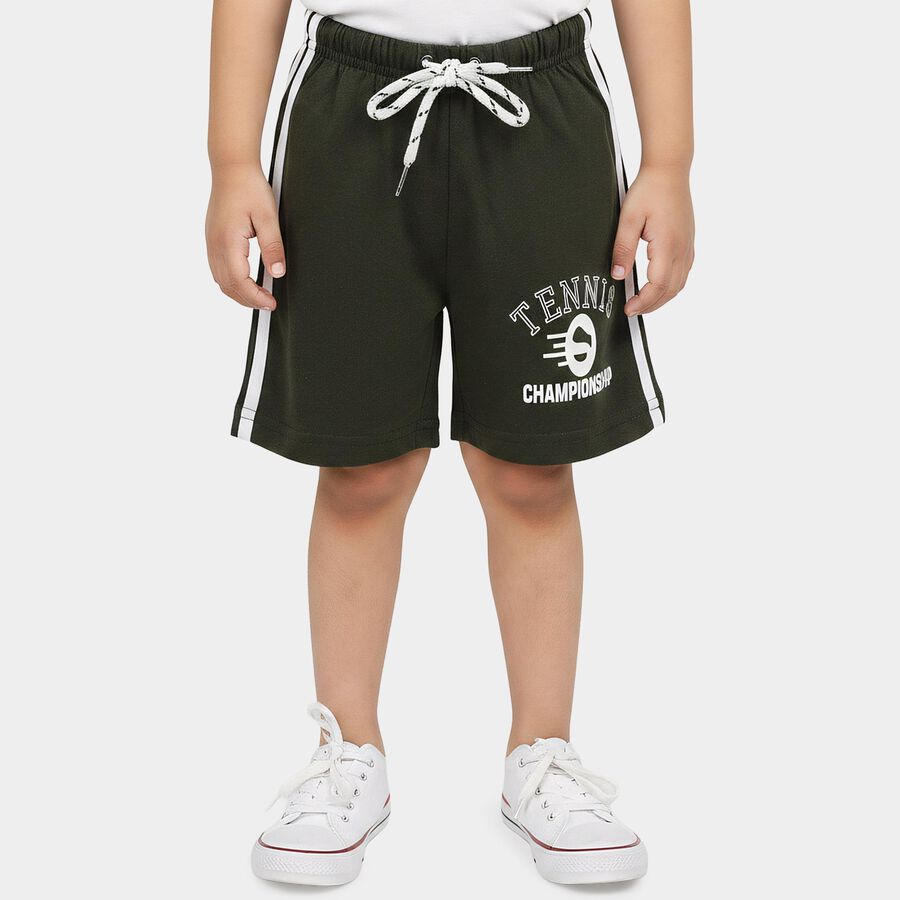 Boys Olive Green Regular Fit Graphic Print Bermuda Shorts, ओलिव, large