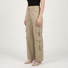 Women's Beige Straight Fit Cargo Trousers, Beige, small