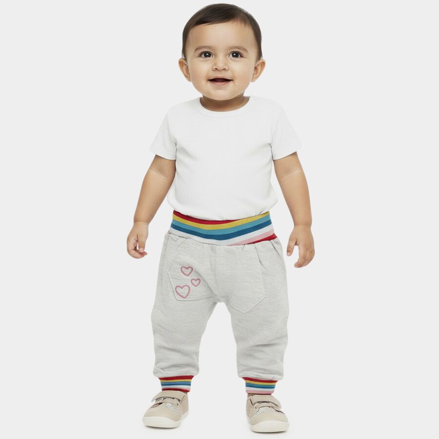 Infants' Grey Regular Fit Heart Print Rainbow Stripe Pyjama, मिश्रित हल्का ग्रे, large