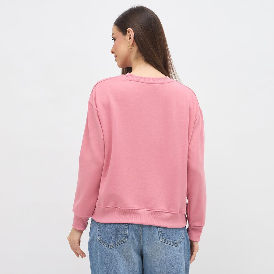Women's Dusty Pink Crew Neck Casual Sweatshirt, Pink, large image number null