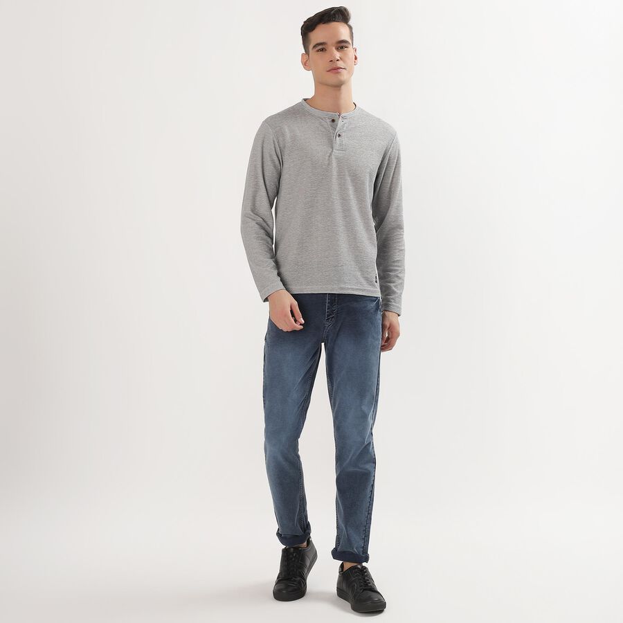 Men's Dark Grey Henley Neck Casual T-Shirt , Dark Grey, large image number null