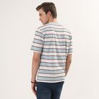 Men's White Round Neck Striped T-Shirt, White, small