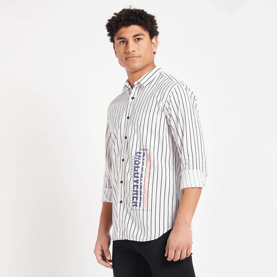 Cotton Stripes Casual Shirt, White, large image number null