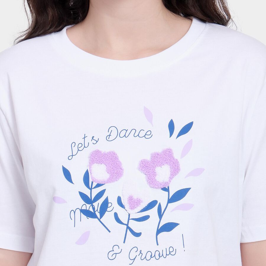 Ladies' 100% Cotton Round Neck T-Shirt , White, large image number null