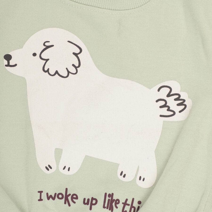 Infants Light Sage Green Crew Neck Graphic Sweatshirt, हल्का हरा, large image number null