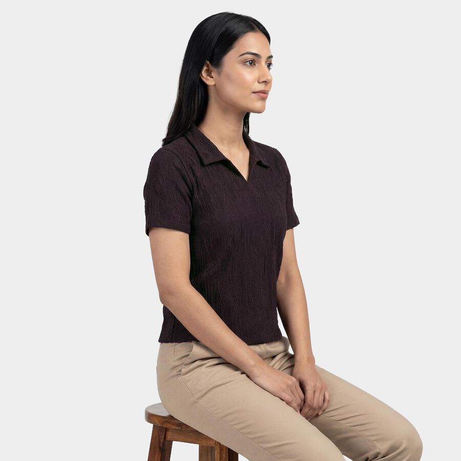 Women's Wine Polo Neck Classic T-Shirt, Wine, large