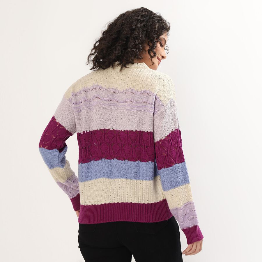 Women's Multicolor Crew Neck Knit Pullover, Lilac, large image number null