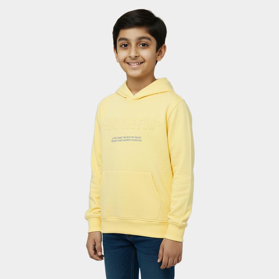 Boys Bright Lemon Yellow Hooded Neck Casual Sweatshirt, पीला, large image number null