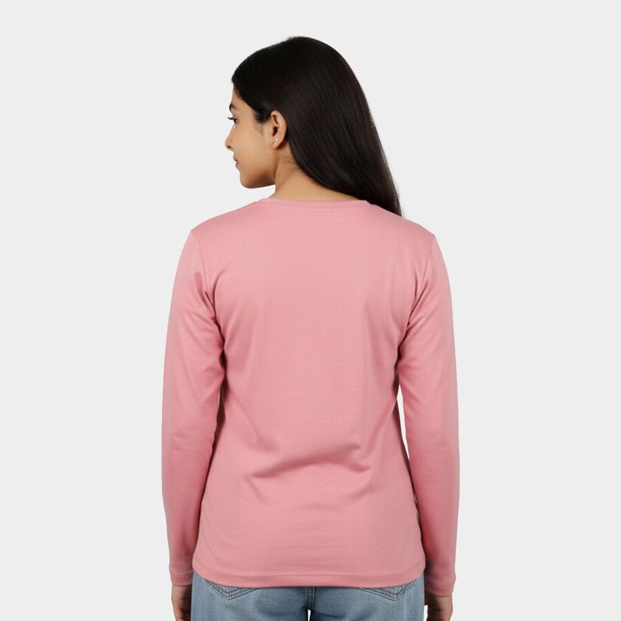 Girls' Soft Pink Round Neck Casual Graphic Top, गुलाबी, large image number null