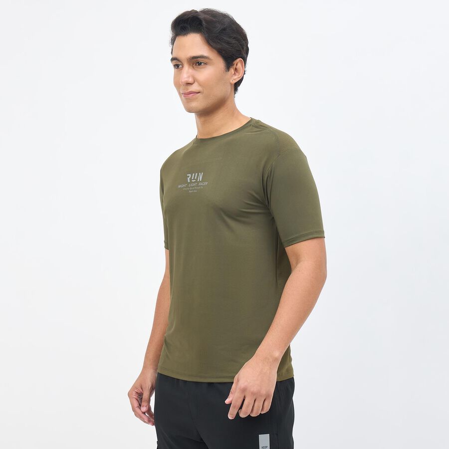 Men's Muted Olive Green Crew Neck Athleisure Drifit T-Shirt, ओलिव, large