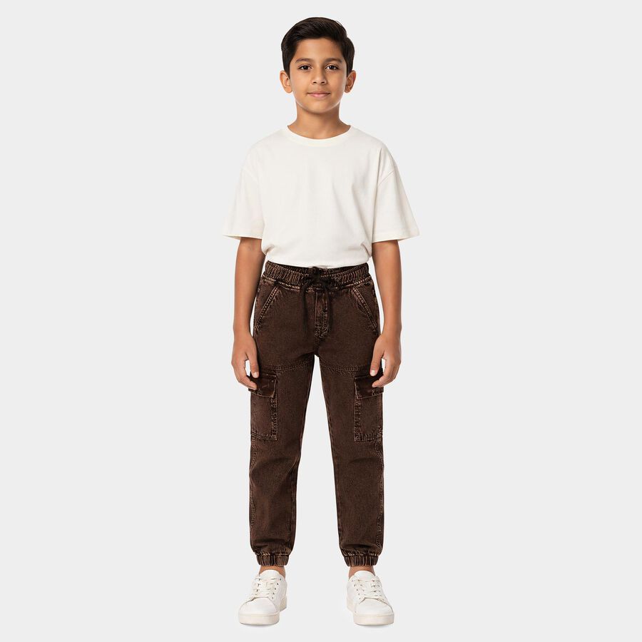 Boys Brown Jogger Fit Washed Cargo Jeans, Brown, large