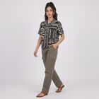 Women's Black Printed Spread Collar Shirt, काला, small