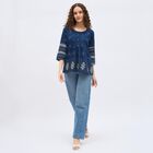 Women's Dark Blue Cotton Round Neck Printed Kurti, Dark Blue, small image number null