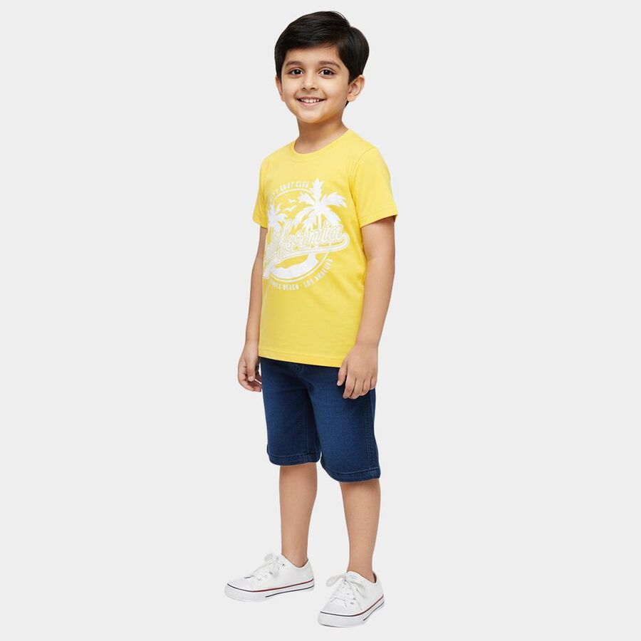 Boys Yellow 100% Cotton Round Neck Graphic Printed Baba Suit, Yellow, large