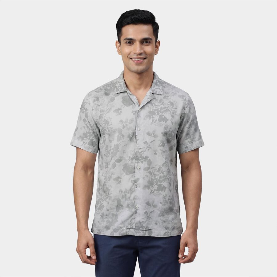 Men's Light Grey Cotton Classic Collar Casual Shirt, हल्का ग्रे, large