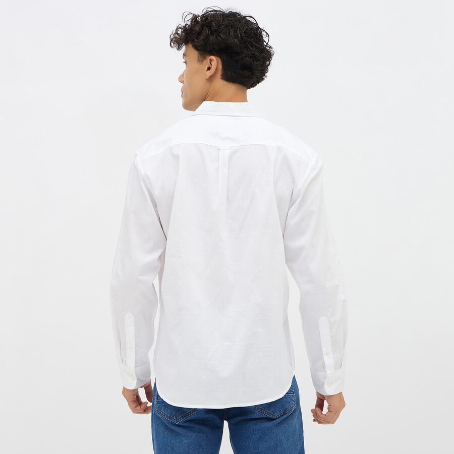 Men's Bright Snow White Cotton Spread Collar Casual Shirt, सफ़ेद, large image number null