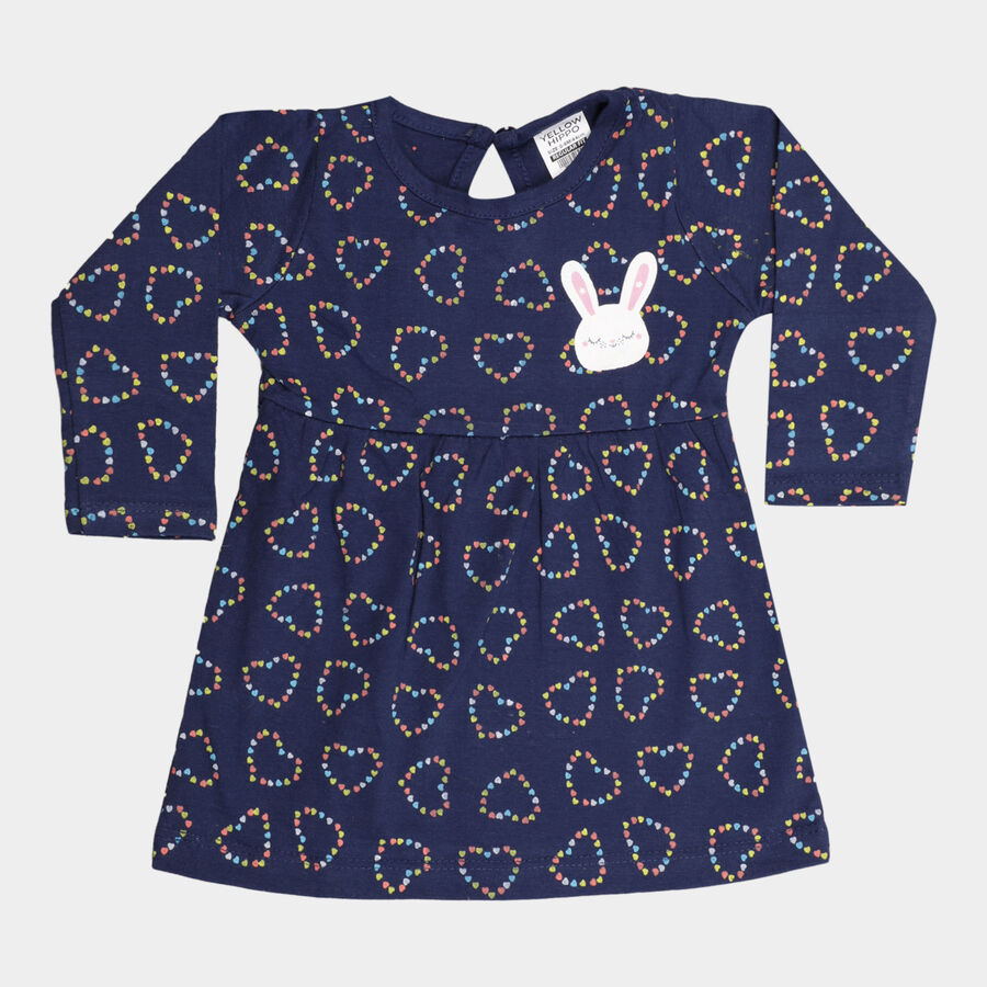 Infants Cotton Printed Frock, Navy Blue, large image number null