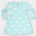 Infants' Aqua Blue Floral Printed Ruffled Neck Frock, एक्वा, small image number null