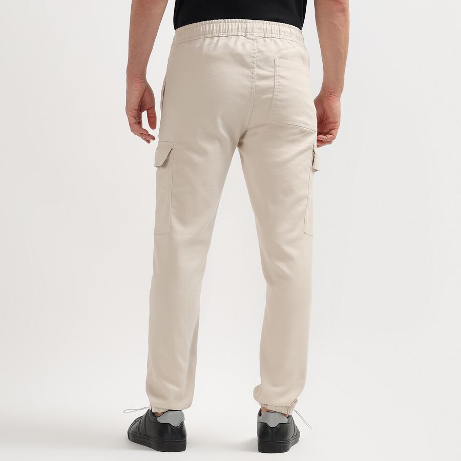 Men's Slim Fit Casual Trousers, Ecru Melange, large image number null