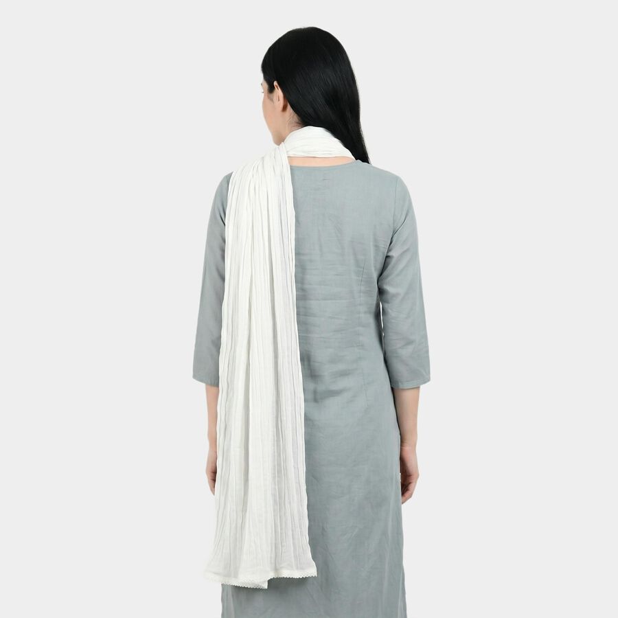 Women's White Solid Dupatta, White, large
