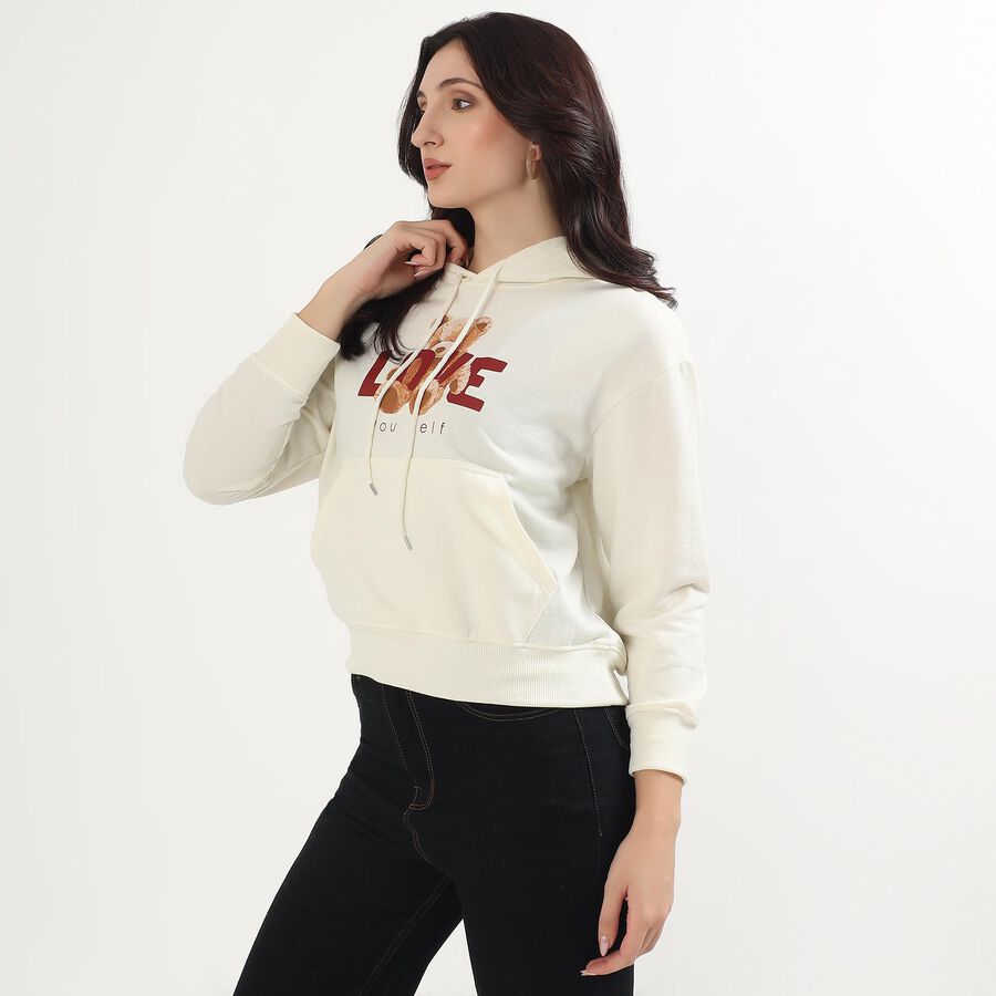Women's Rich Eggshell White Hooded Neck Casual Sweatshirt, Off White, large image number null