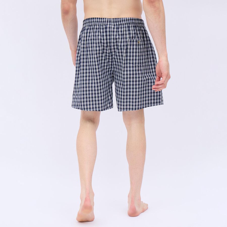 Men's Navy Blue Inner Elastic Checked Boxers, Navy Blue, large image number null