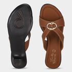 Women's Brown Slip-On Buckle Detail Heeled Sandals, Brown, small