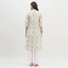 Women's White Mandarin Collar Floral Printed Kurti, Yellow, small
