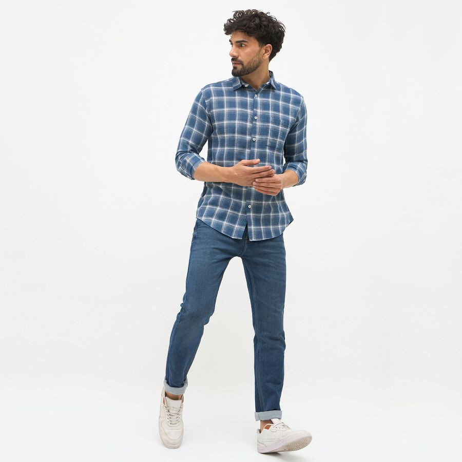 Men's Muted Steel Blue Cotton Full Sleeve Spread Collar Casual Shirt, रॉयल ब्लू, large image number null