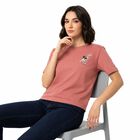Women's Pink Cotton Round Neck Regular T-Shirt, गुलाबी, small