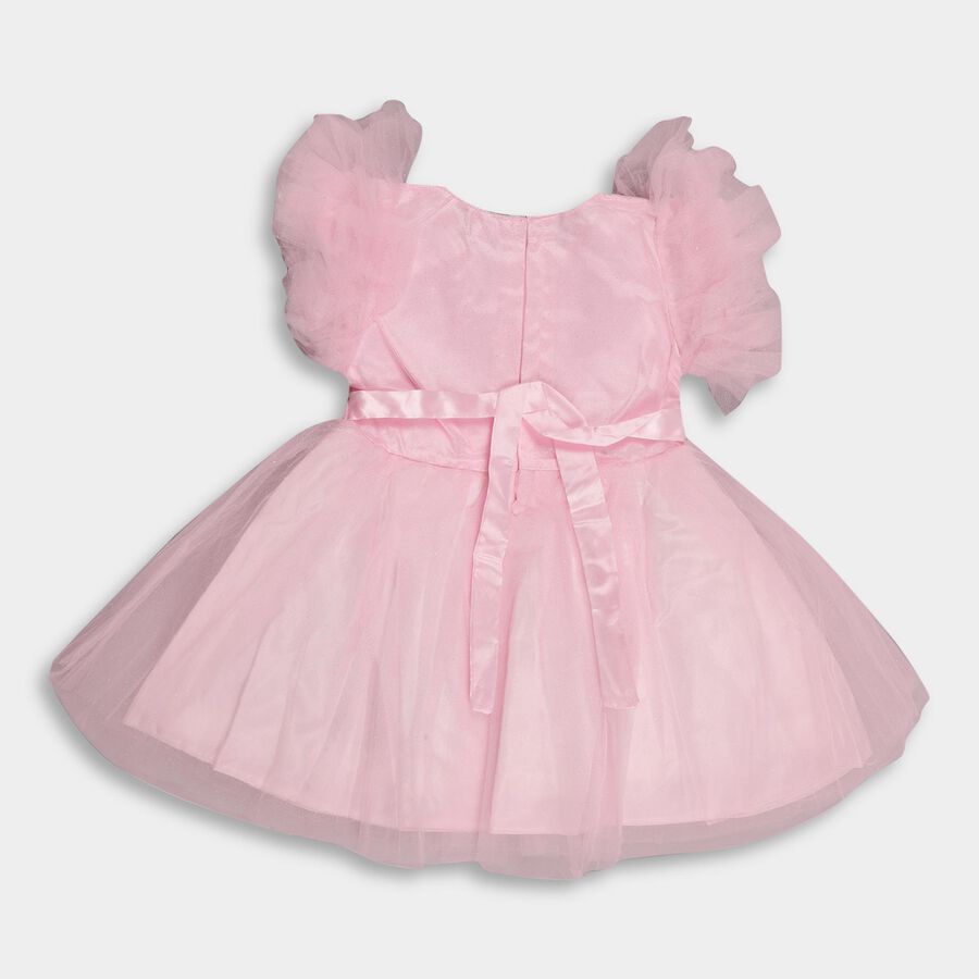 Girls' Soft Pink Round Neck Romantic Frock, गुलाबी, large image number null