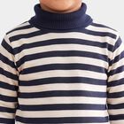 Boys' Navy Blue High Neck Striped Pullover, Navy Blue, small