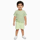 Infants' Light Green Cotton Henley Neck Striped Baba Suit, हल्का हरा, small